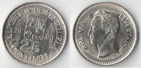 Венесуэла 25 сентимо 1990 год (никель-сталь) (тип II)