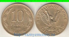 Чили 10 песо (1988-1989) (тип II) (ангел) (алюминий-бронза)
