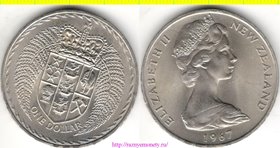 Новая Зеландия 1 доллар 1967 год (Елизавета II) нечастая