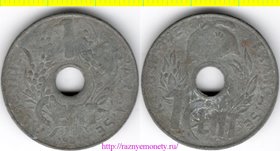 Индокитай Французский 1 цент 1941 год (тип 1940-1941, цинк)