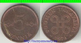 Финляндия 5 пенни (1963-1977) (медь)