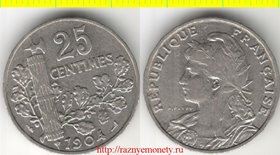 Франция 25 сантимов 1904 год (тип 1904-1905, никель) многоугольная