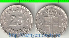 Исландия 25 эре (1933, 1937) (тип II, N-GJ) (редкий тип и номинал)