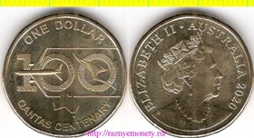 Австралия 1 доллар 2020 год - 100 лет авиакомпании "Qantas Airways" (Елизавета II)
