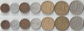 Финляндия 1 (2 шт.), 5 (2 шт.), 20, 50 пенни, 1 марка (1963-1990)