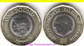 Фолклендские острова 1 фунт 2023 год - КАРЛ III (ЧАРЛЬЗ III) (биметалл) нечастая