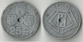 Бельгия 25 сантимов (1942-1946) (Belgique-Belgiё) (цинк)