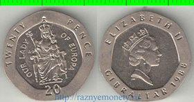 Гибралтар 20 пенсов (1988-1997) (Елизавета II) (Богоматерь Европы) (тип I)