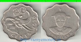 Свазиленд 20 центов 1986 год (королева Дзеливе) (год-тип)