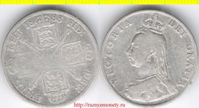 Великобритания 1 флорин (2 шиллинга) 1888 год (тип 1887-1892, серебро 11 г) Виктория