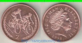 Мэн 2 пенса (1998-1999) (Елизавета II) (Велосипедисты, без трискелей, нечастый тип) (тип VIII)