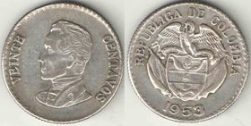 Колумбия 20 сентаво 1953 год (серебро)