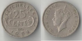 Сейшельские острова 25 центов 1951 год (Георг VI, не император) (редкий тип)