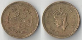Цейлон (Шри-Ланка) 25 центов 1951 год (Георг VI не император, год-тип)
