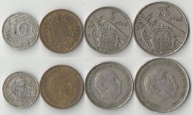 Испания 10 сантимов, 1, 5, 25 песет (1957-1963) (Франсиско Франко)