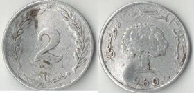 Тунис 2 миллима 1960 год (битая)