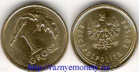 Польша 1 грош 2017 год
