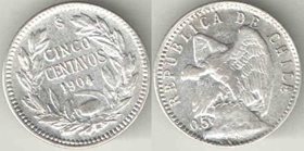 Чили 5 сентаво (1901-1907) (серебро) (редкий тип и номинал)